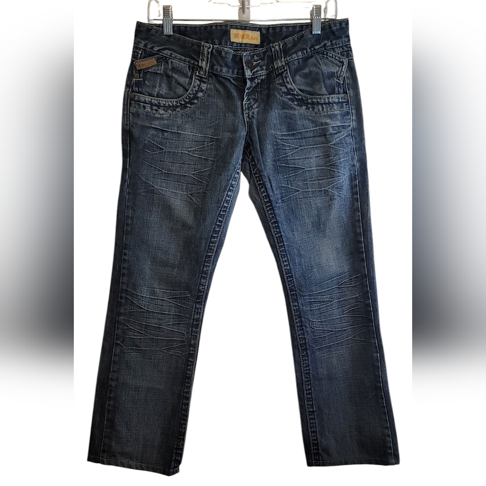 TIM TAM GIRL JEANS Blue With Faded Worn Look Details Low-Rise Jeans